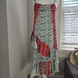Madame Size L Floral Patchwork Aysemetrical Ruffle Hem Maxi Dress